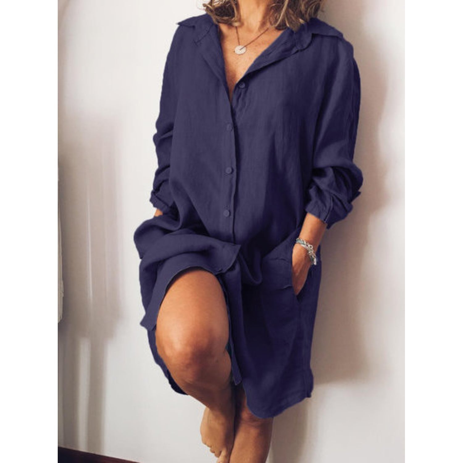 Summer Women's Midi Dress with Button Closure and Loose Fit