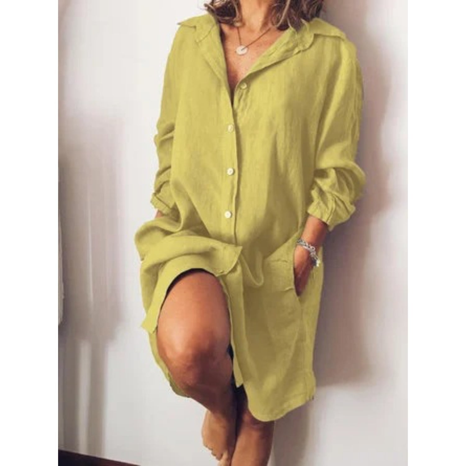 Summer Women's Midi Dress with Button Closure and Loose Fit