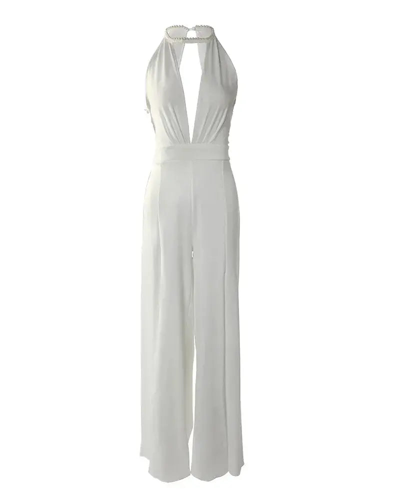 Elegant Women's Jumpsuit with Open Back and Halter Neck
