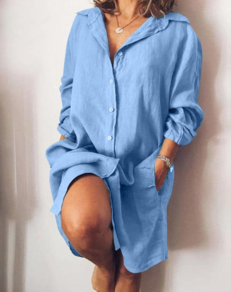 Summer Women's Midi Dress with Button Closure and Loose Fit
