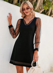 Party Dress With V Neck And Glitter Sleeves For Women