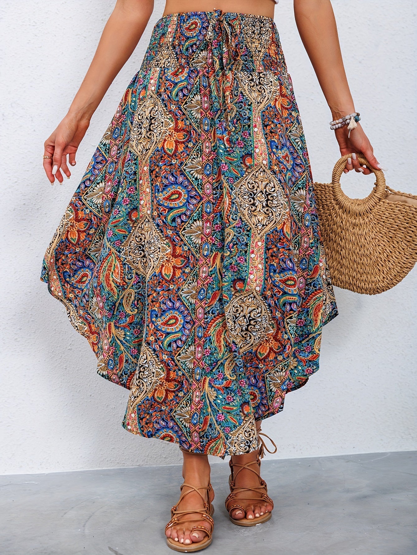 Jolie - Draped High Waist Maxi Skirt with Print for Women