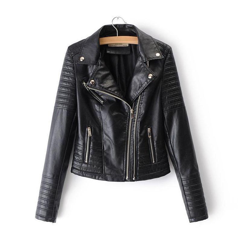 Black Leather Women's Jacket with Zip Pockets