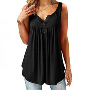 Long Tunic Top with Buttons and V-Neck Sleeveless