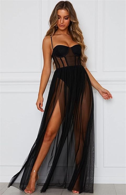 Festive Women’s Beach Maxi Dress with Spaghetti Straps and Slit