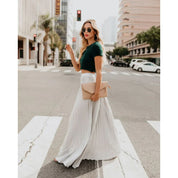 Women's Elegant Maxi Skirt with Pleated Texture and Elastic Waist