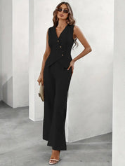 Tailored Vest Suit for Women with Wide Pants and Buttons