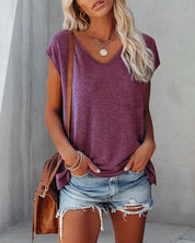 Comfortable Women's Summer Top with V Neck and Loose Fit