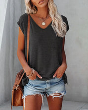 Comfortable Women's Summer Top with V Neck and Loose Fit