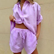 Lightweight Blouse and Shorts Set for Women with Loose Summer Fit