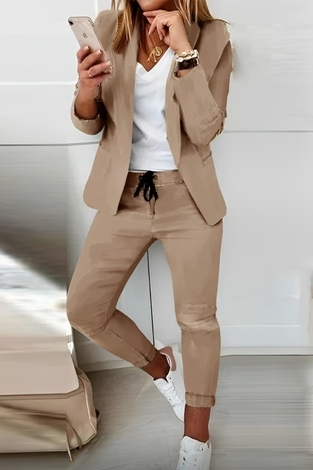 Women's Two-Piece Set Blazer and Trousers with Drawstring