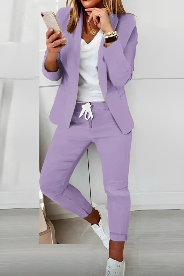 Women's Two-Piece Set Blazer and Trousers with Drawstring