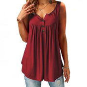 Long Tunic Top with Buttons and V-Neck Sleeveless