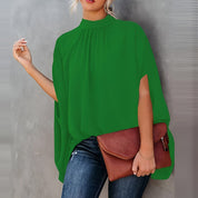 Elegant Blouse with Print and Batwing Sleeves High Neck for Women