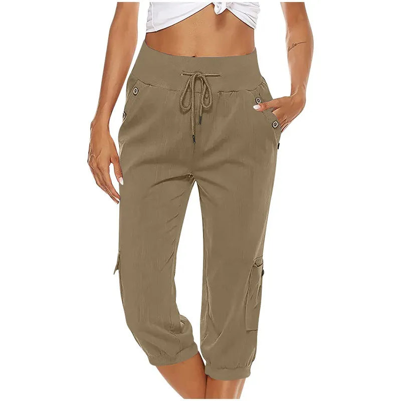 Casual Women's Capri Pants with Drawstring and Pockets