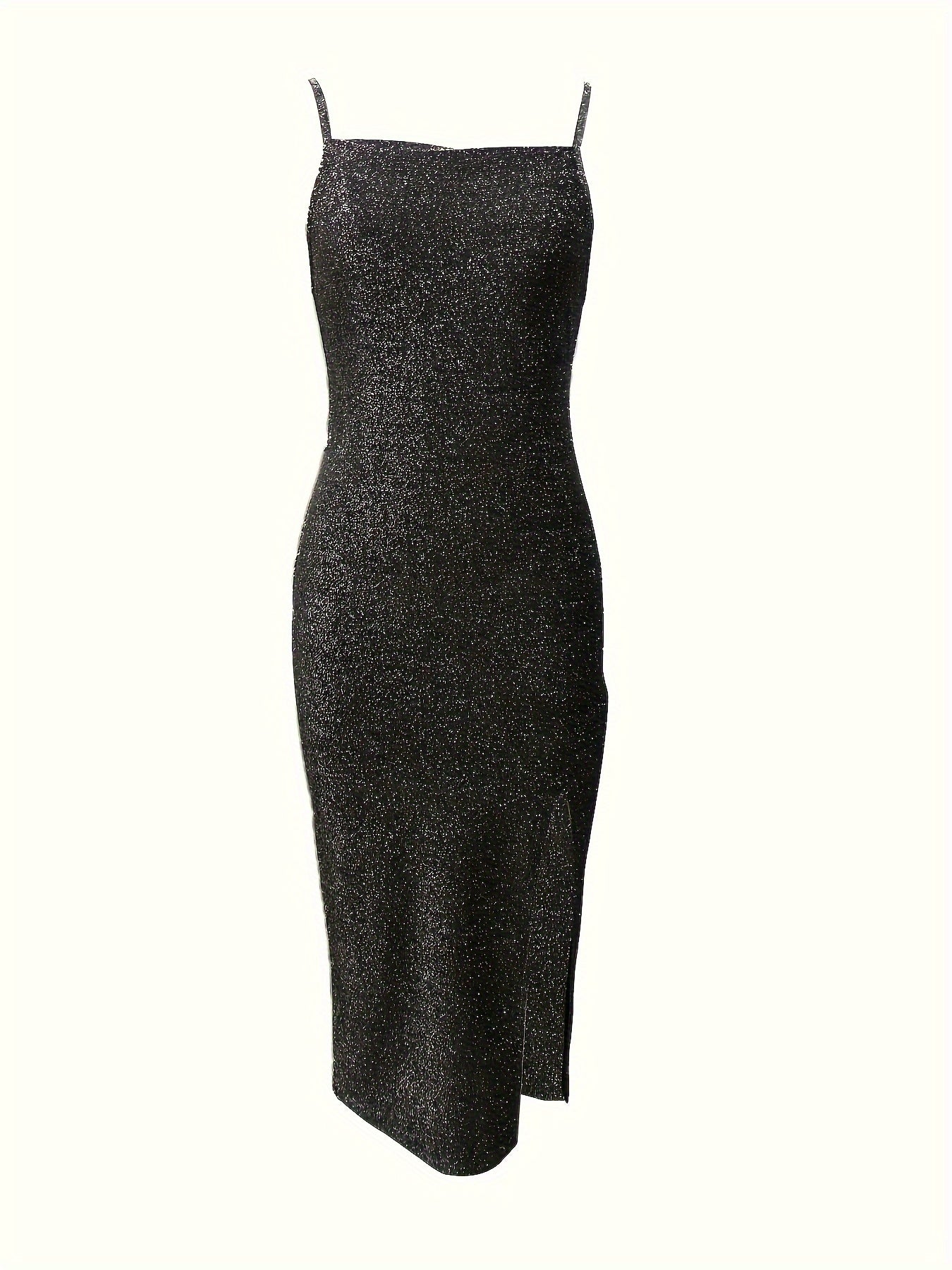 Bodycon Glitter Midi Cocktail Dress for Women with Open Back and Slit