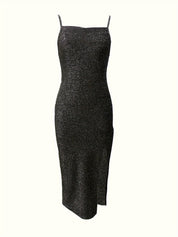 Bodycon Glitter Midi Cocktail Dress for Women with Open Back and Slit