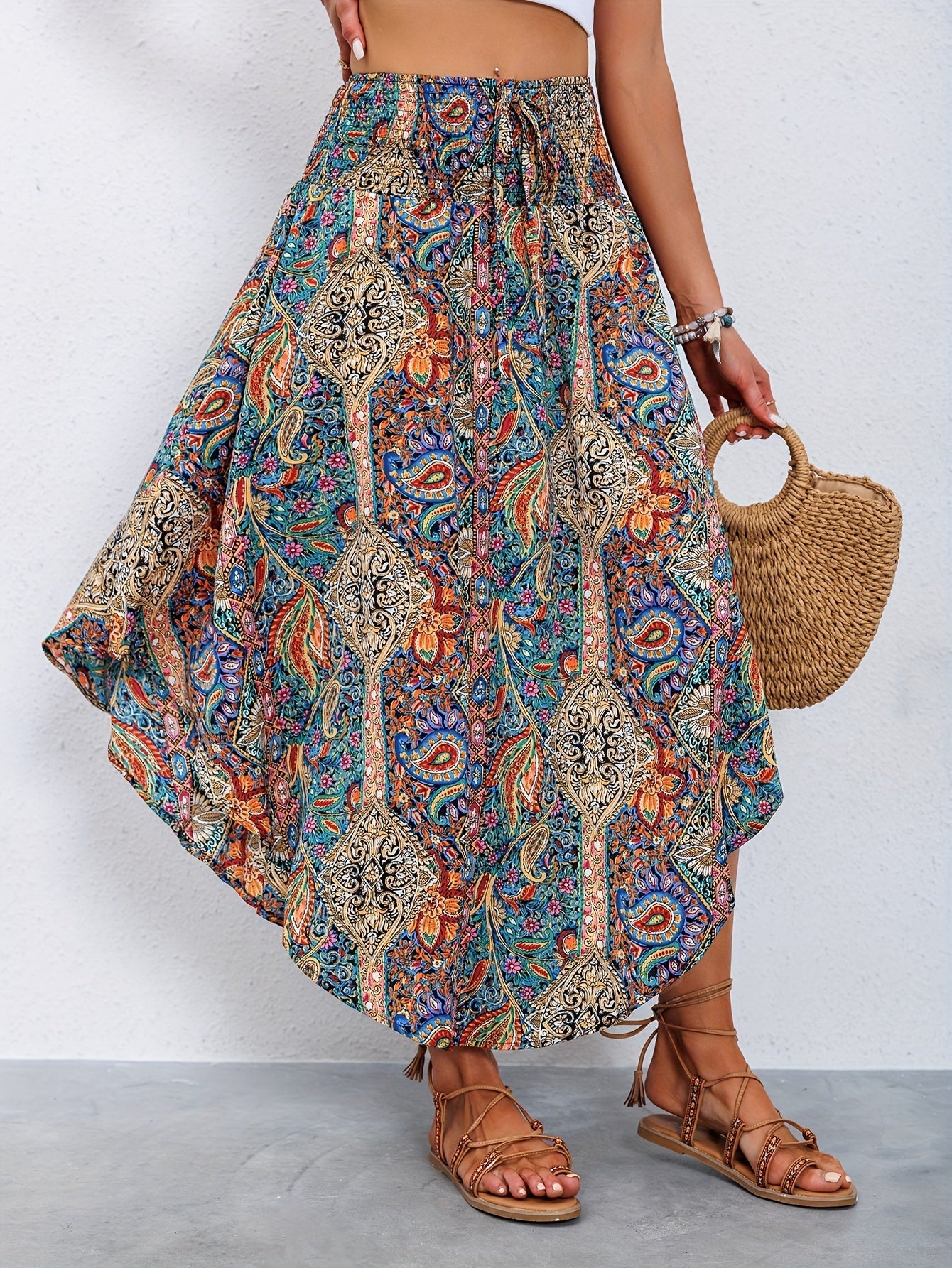 Jolie - Draped High Waist Maxi Skirt with Print for Women