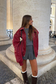Red Oversized Women's Bomber Jacket Stylish and Trendy