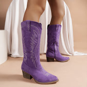 Western Cowboy Boots With Embroidery And Block Heel For Women