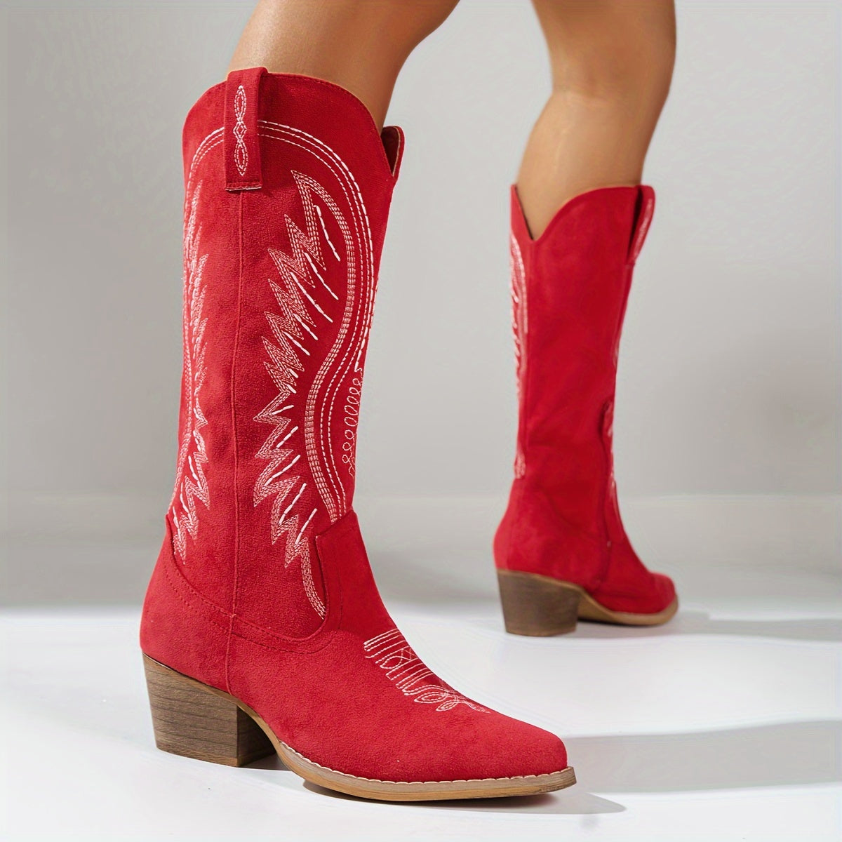 Western Cowboy Boots With Embroidery And Block Heel For Women