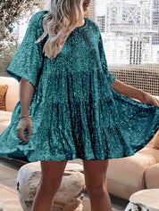 Glitter A-Line Women’s Mini Party Dress with Short Sleeves