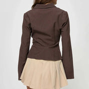 Elegant Retro Blouse for Women with Ribbed Texture and Flared Sleeves