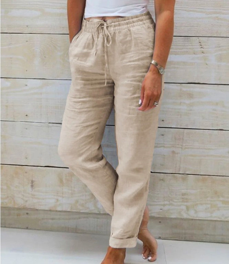 Casual Pants with Elastic Waist and Straight Legs