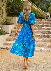 Josephine - Women's Midi Dress with Floral Print and V-neck