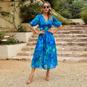 Josephine - Women's Midi Dress with Floral Print and V-neck