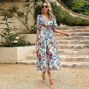 Josephine - Women's Midi Dress with Floral Print and V-neck