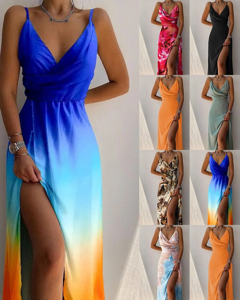 Aurelia - Satin Women's Maxi Dress with Ombre and Split