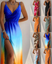 Aurelia - Satin Women's Maxi Dress with Ombre and Split