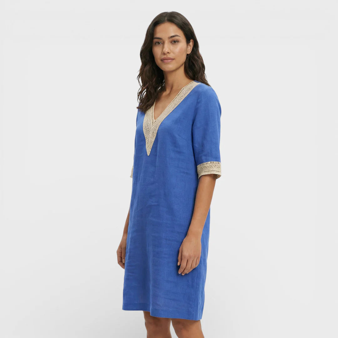 Summer Mini Dress With V Neck And Lace Detail For Women