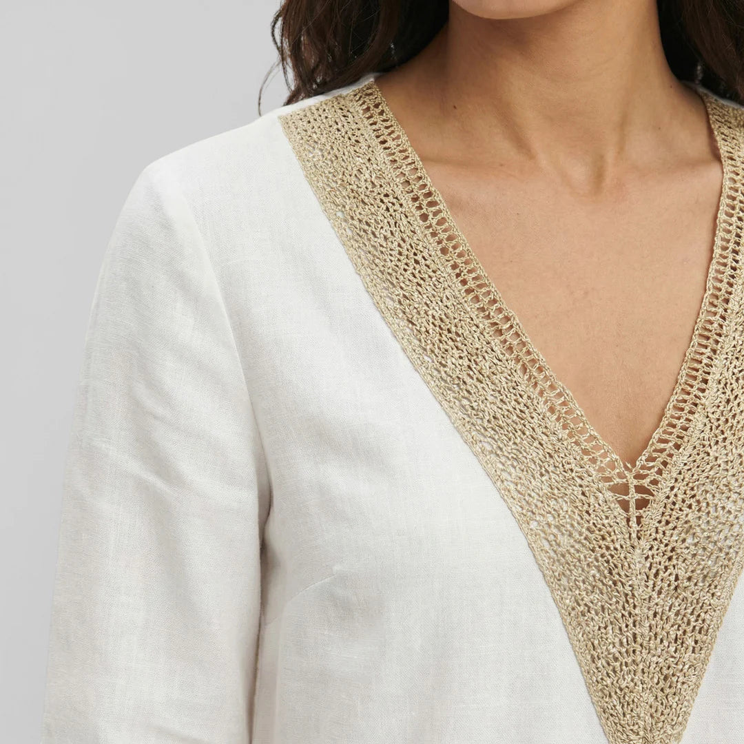 Summer Mini Dress With V Neck And Lace Detail For Women
