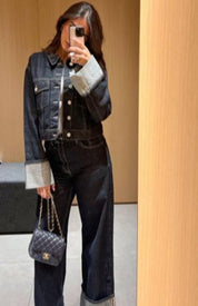 Women's Two-Piece Denim Set with Oversized Jacket and Straight Legs