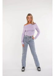Women's High Waist Straight Leg Jeans with Rhinestone Plaid Pattern