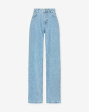Women's High Waist Straight Jeans with Pearl Details