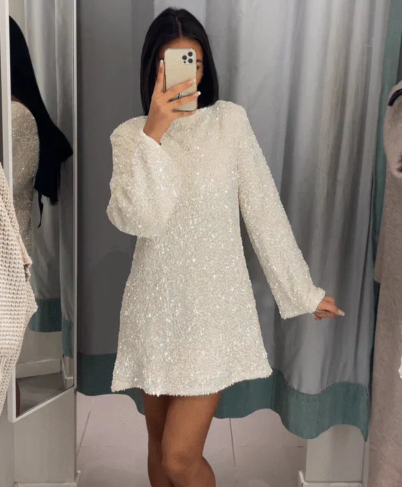 Glitter Chic Women's Mini Cocktail Dress with Open Back and Bow