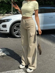 Wide-Leg Cargo Pants for Women with Pockets