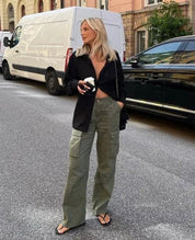 Wide-Leg Cargo Pants for Women with Pockets