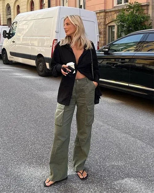 Wide-Leg Cargo Pants for Women with Pockets