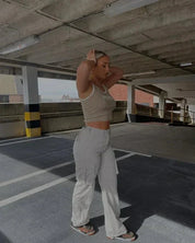 Wide-Leg Cargo Pants for Women with Pockets