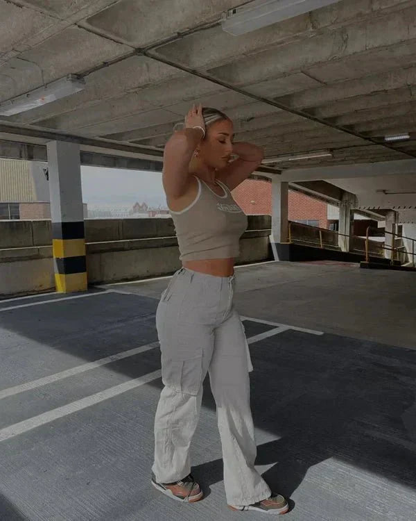 Wide-Leg Cargo Pants for Women with Pockets