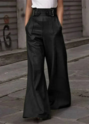 Stylish Women's Leather Pants with High Waist and Wide Legs