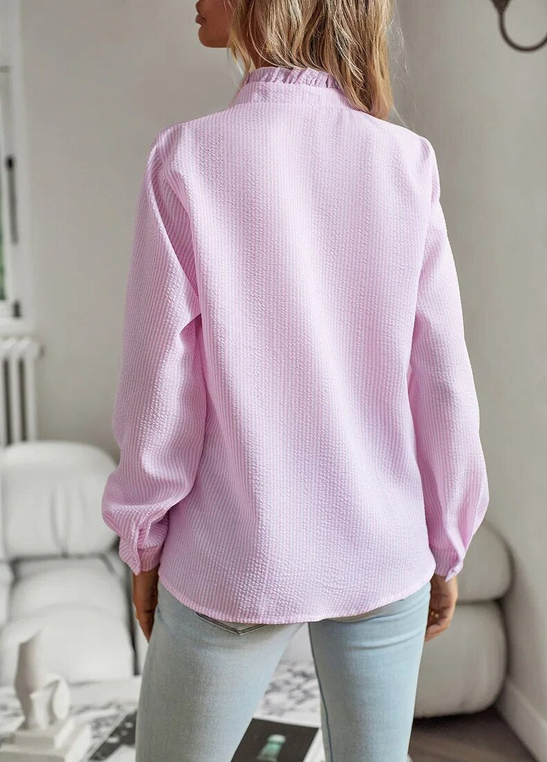 Jamie - Blouse with ruffles and standing collar