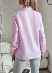 Jamie - Blouse with ruffles and standing collar