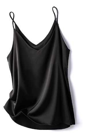 Airy Women's Satin Top with Spaghetti Straps and Waterfall Neckline