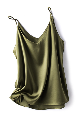 Airy Women's Satin Top with Spaghetti Straps and Waterfall Neckline