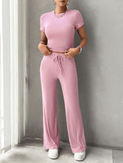 Comfortable Lounge Set for Women with Crop Top and Drawstring Pants